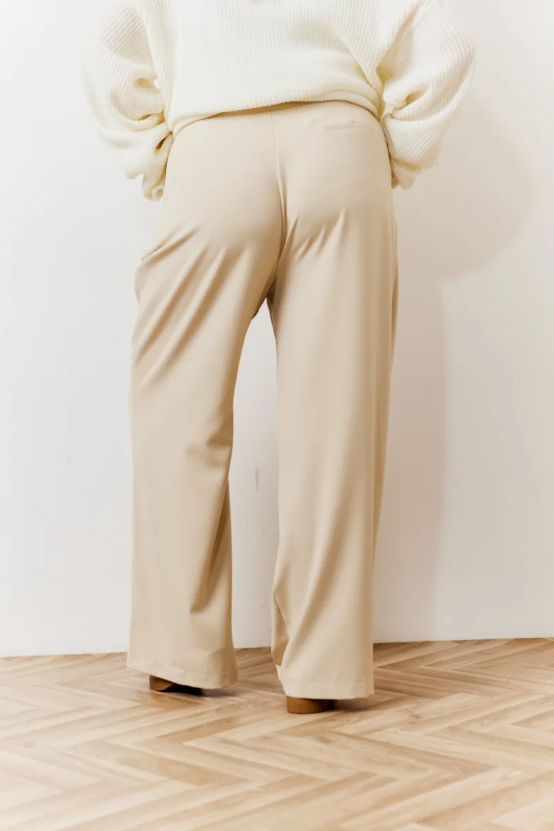 Beige Waistband Detail Tailored Trouser
