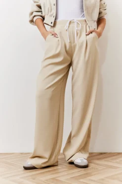 Beige Waistband Detail Tailored Trouser