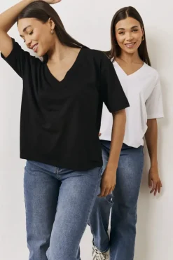 Black and White 2 Pack Slouchy V-Neck T-Shirt