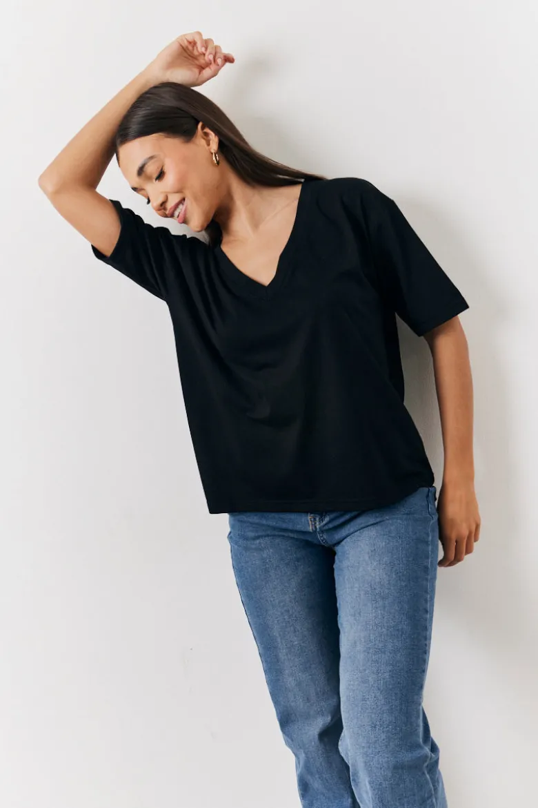 Black and White 2 Pack Slouchy V-Neck T-Shirt