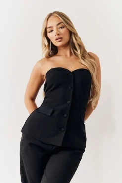 Black Bandeau Sweetheart Neckline Waistcoat