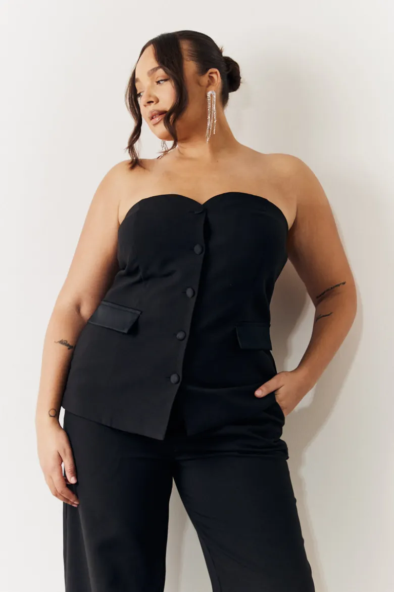 Black Bandeau Sweetheart Neckline Waistcoat