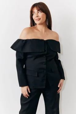 Black Bardot Button Through Blazer