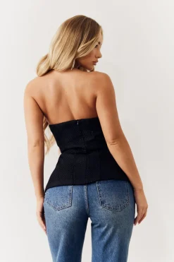Black Boucle Bow Detail Bandeau Top