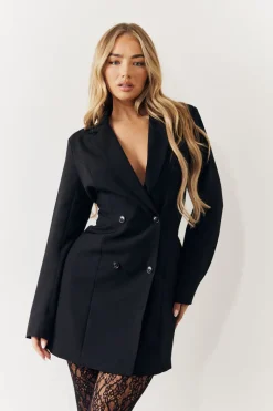 Black Bow Back Detail Mini Blazer Dress