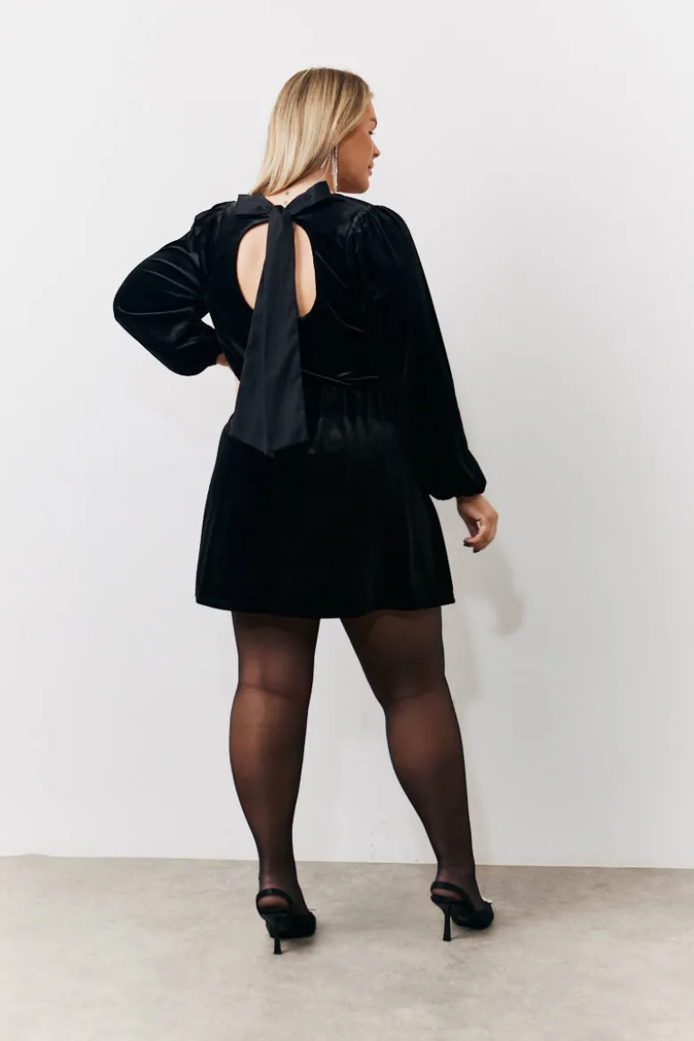 Black Bow Back Velour Mini Dress