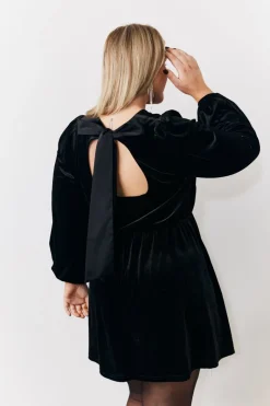 Black Bow Back Velour Mini Dress