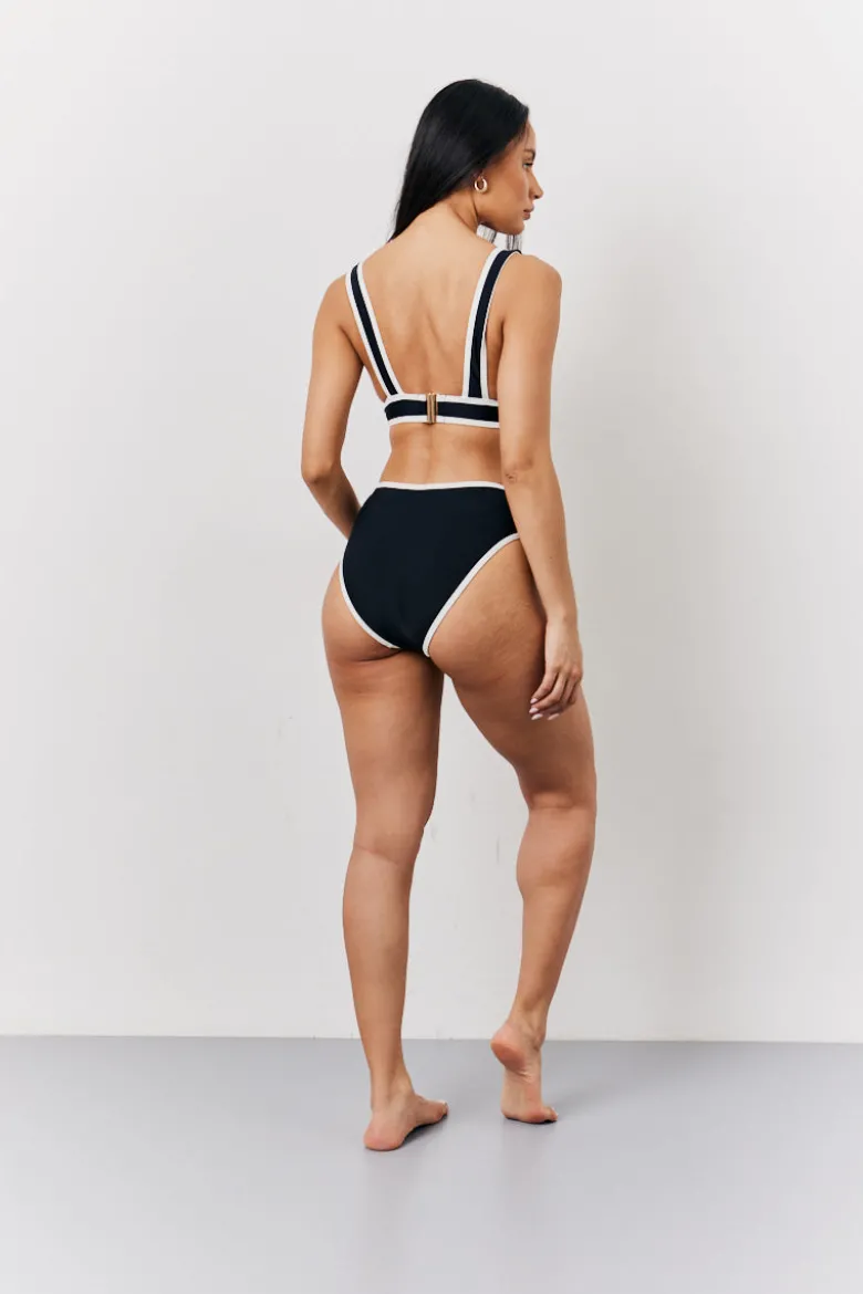 Black Contrast Binding Plunge Bikini Top