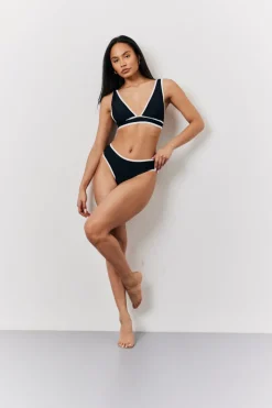 Black Contrast Binding Plunge Bikini Top