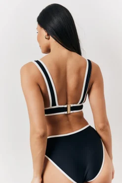 Black Contrast Binding Plunge Bikini Top