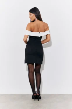 Black Contrast Bow Mini Dress