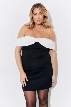 Black Contrast Bow Mini Dress