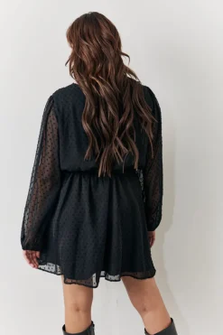 Black Dobby Chiffon Belted Mini Dress