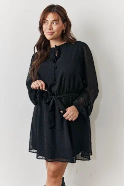 Black Dobby Chiffon Belted Mini Dress