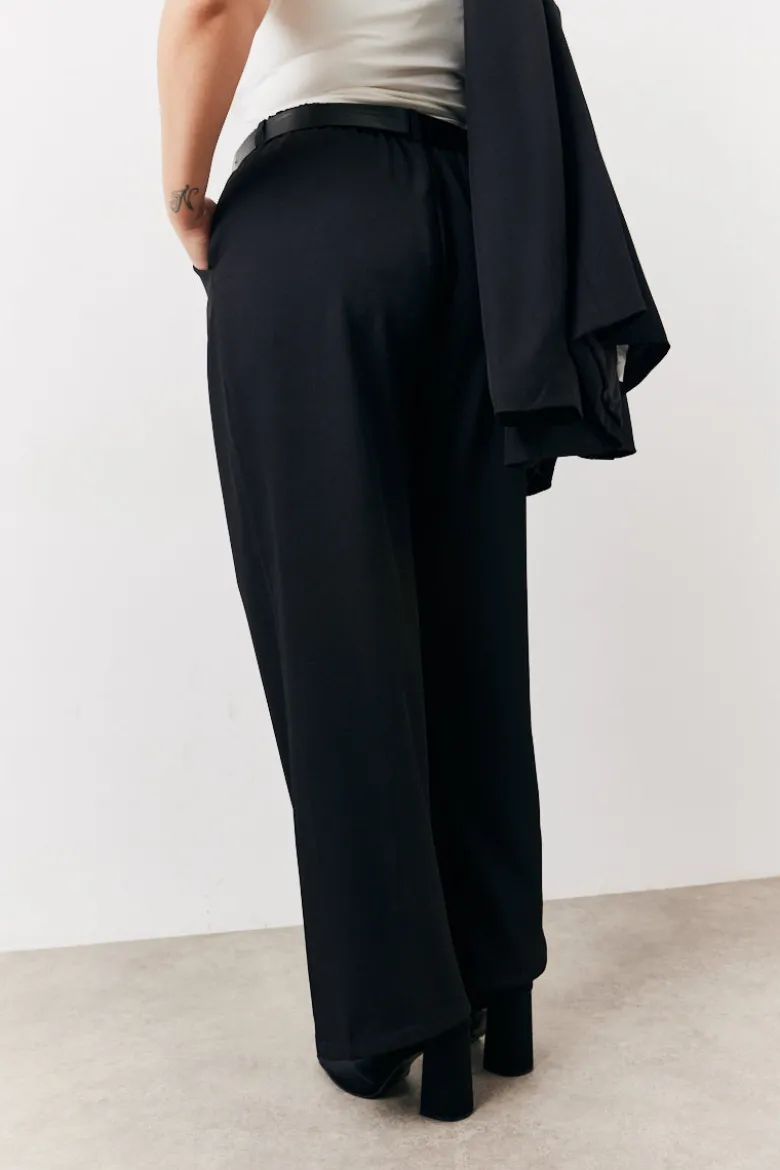 Black Elasticated Waist Wide Leg Trouser