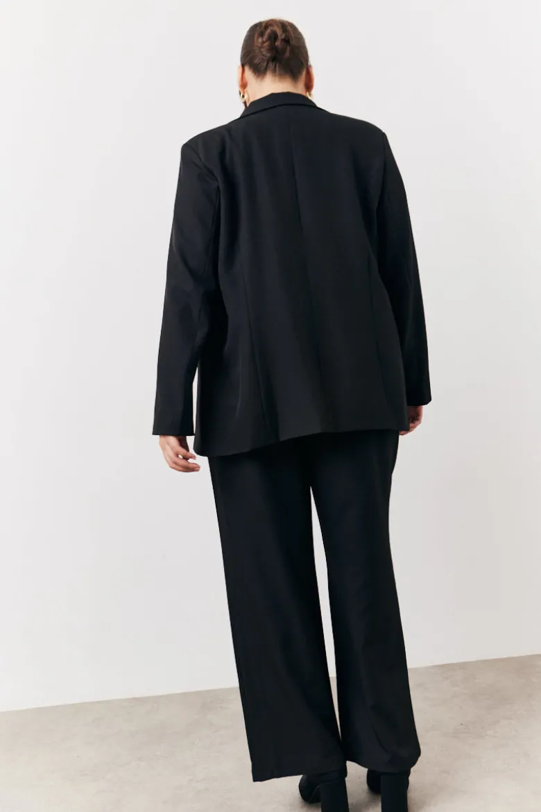 Black Elasticated Waist Wide Leg Trouser