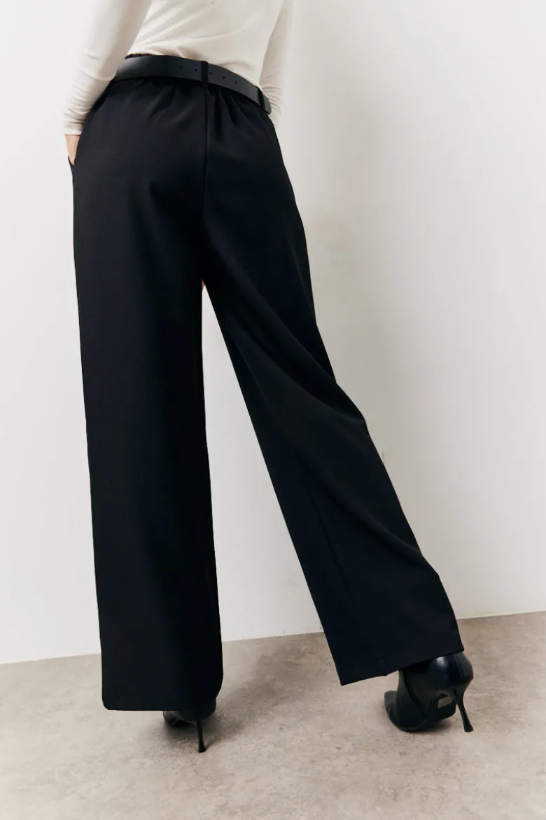 Black Elasticated Waist Wide Leg Trouser