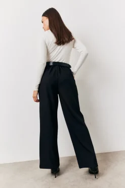 Black Elasticated Waist Wide Leg Trouser