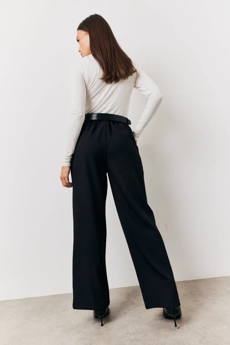Black Elasticated Waist Wide Leg Trouser