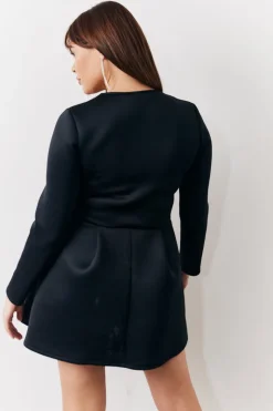 Black Embellished Neckline Black Mini Dress