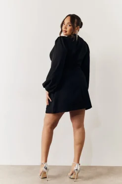 Black Embellished Trim Cut Out Balloon Sleeve Mini Dress