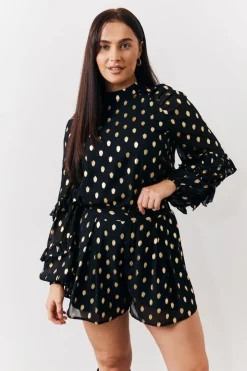 Black Foil Detail Chiffon Blouse