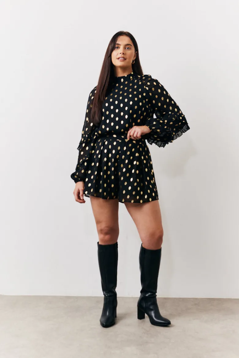 Black Foil Detail Chiffon Shorts