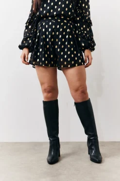 Black Foil Detail Chiffon Shorts