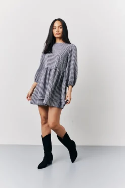 Black Gingham Mini Smock Dress