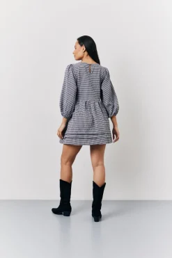 Black Gingham Mini Smock Dress