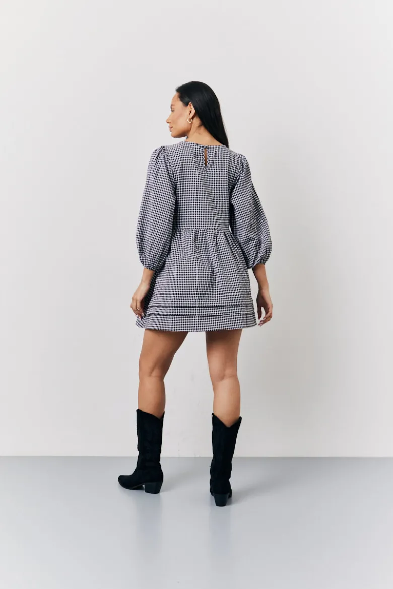 Black Gingham Mini Smock Dress