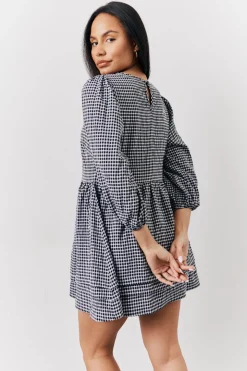 Black Gingham Mini Smock Dress