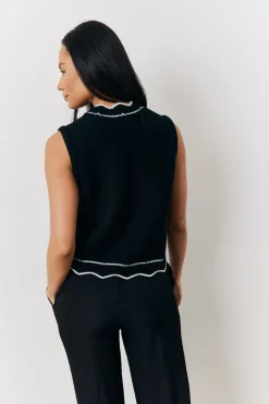 Black Knitted Contrast Scallop Edge Waistcoat