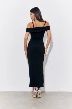Black Magic Sculpting Strappy Bardot Midi Dress