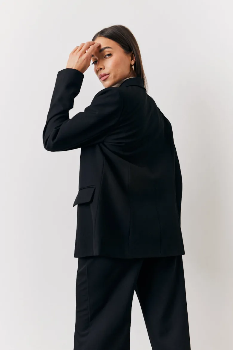 Black Relaxed Pocket Detail Blazer