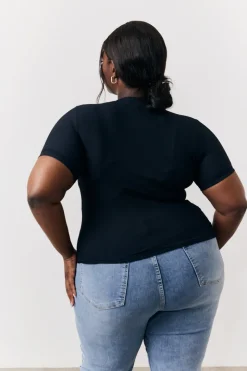 Black Ribbed Crew Neck Short Sleeve Top