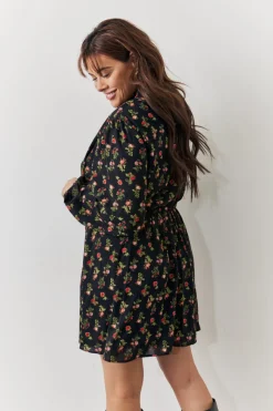 Black Rose Print High Neck Mini Dress