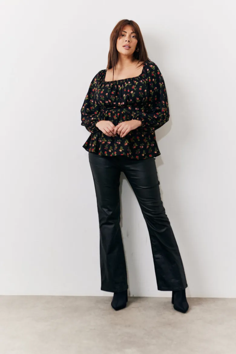 Black Rose Print Smock Top