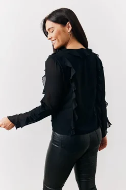 Black Ruffle Chiffon Blouse