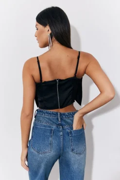Black Satin Bow Detail Cami Top