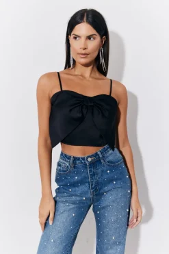 Black Satin Bow Detail Cami Top