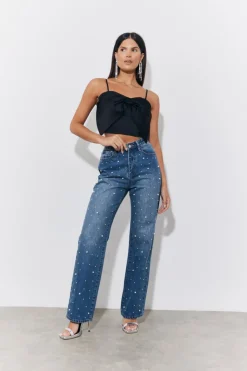 Black Satin Bow Detail Cami Top