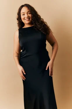 Black Satin Cowl Back Maxi Dress