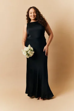 Black Satin Cowl Back Maxi Dress