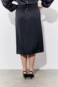 Black Satin Wrap Midi Skirt
