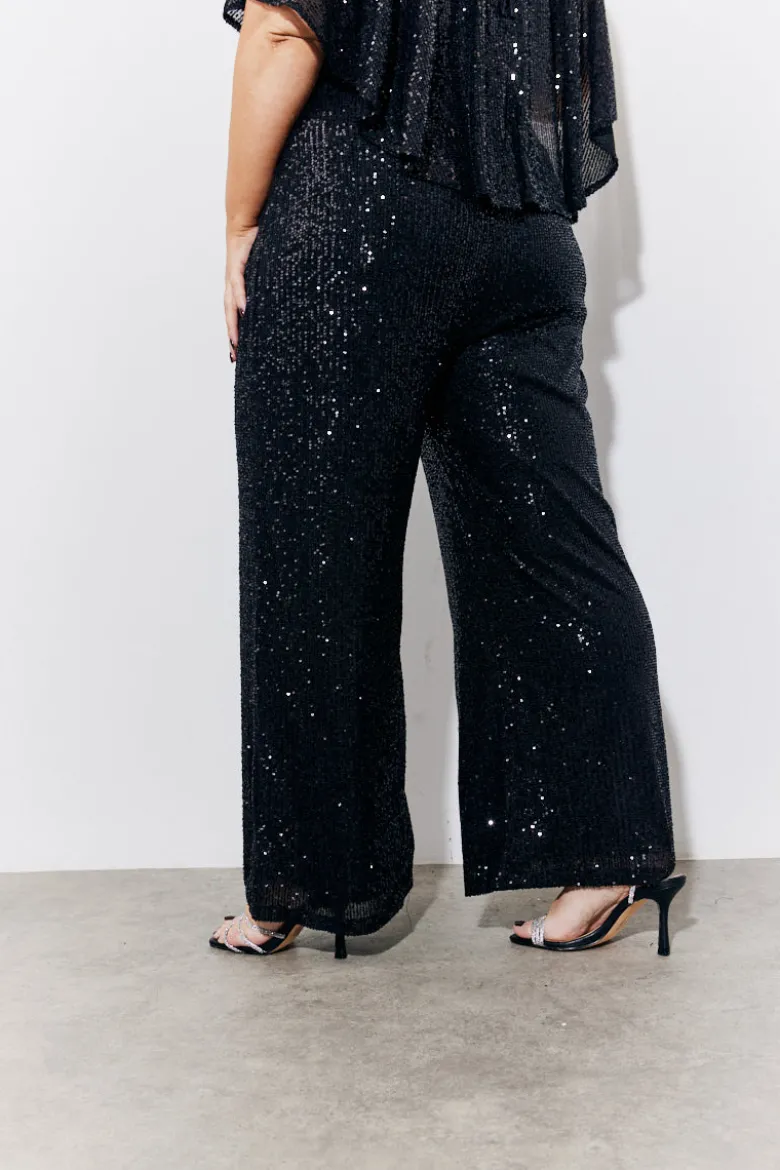 Black Sequin Cape Style Wide Leg Jumpsuit