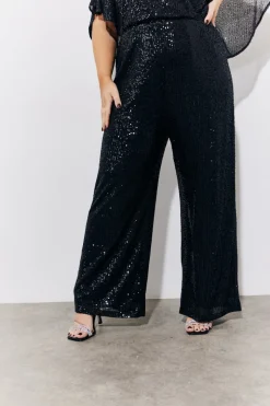 Black Sequin Cape Style Wide Leg Jumpsuit