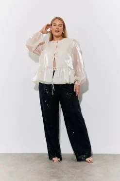 Black Sequin Wide Leg Trouser