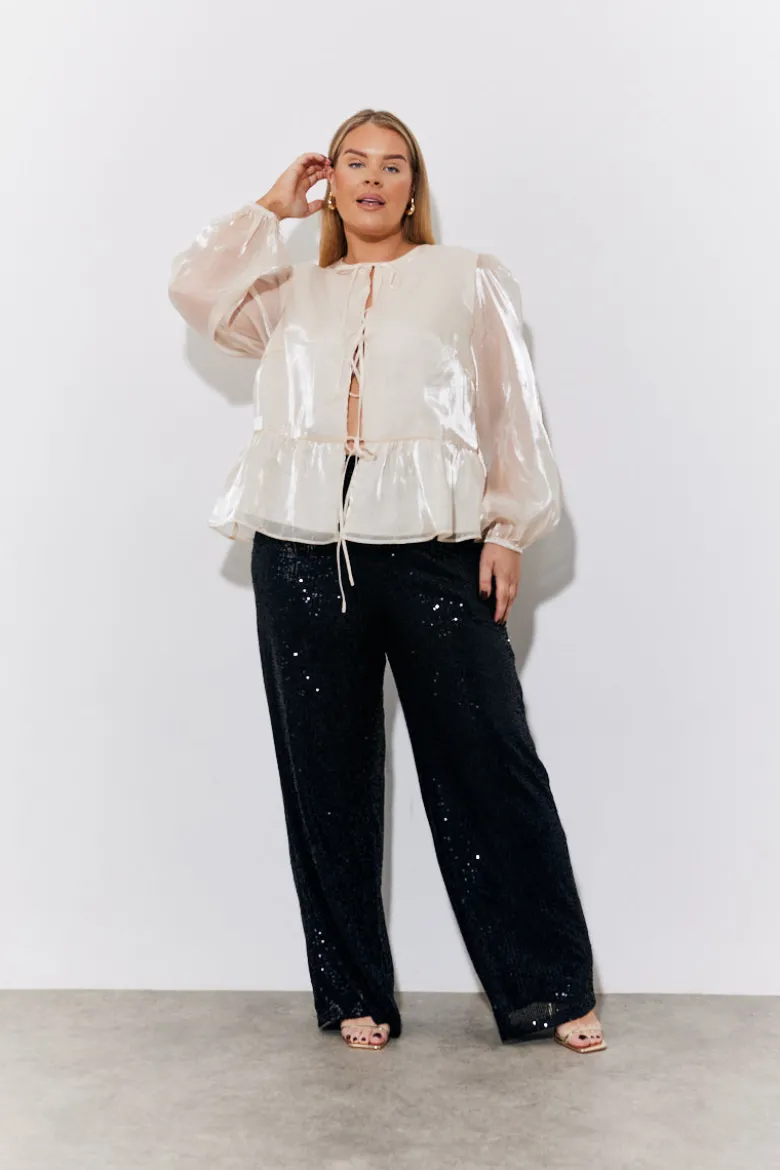 Black Sequin Wide Leg Trouser