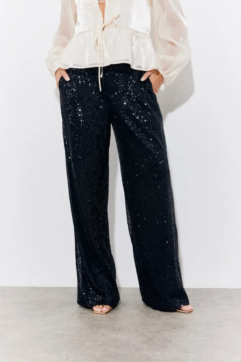 Black Sequin Wide Leg Trouser